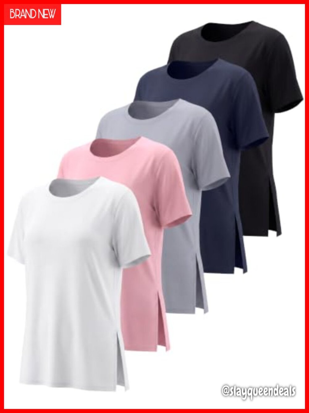 5 Pack Women's Dry Fit Slit Hem Workout Tops Athletic Gym Tees